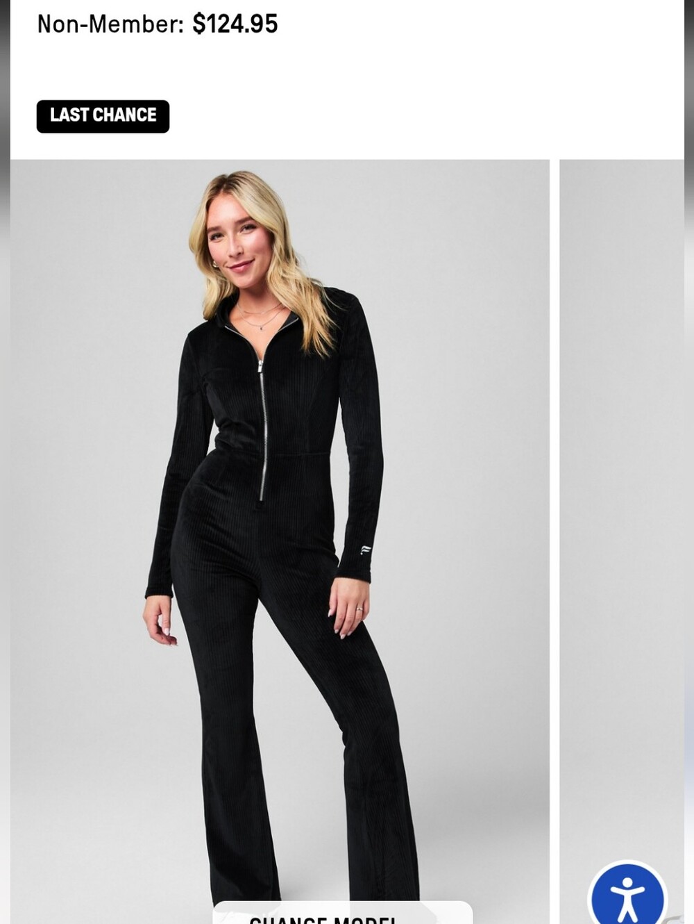 Fabletics Black Plush Ribbed Hooded Flare Leg Jumpsuit Size Large NWT